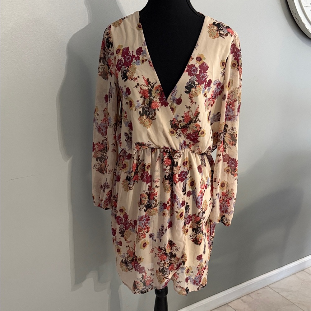 Peppermint Cream Floral Long Sleeve Dress